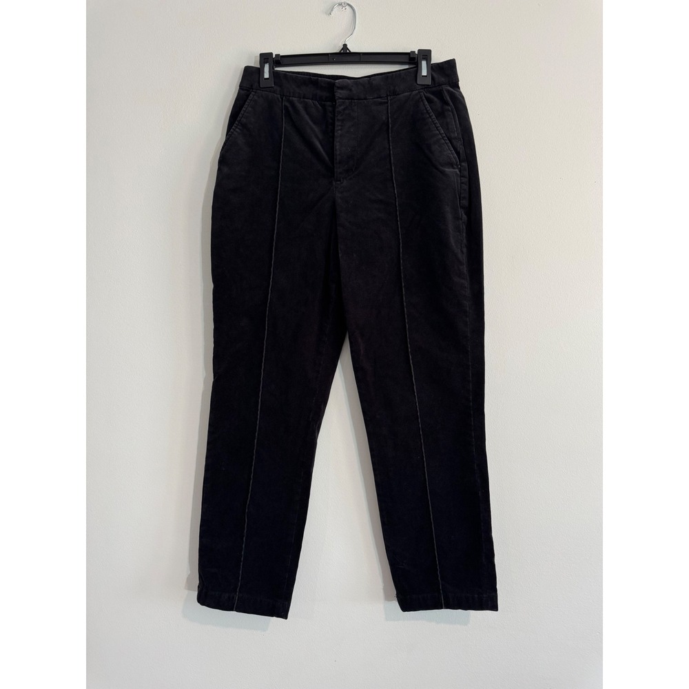 Lands'‎ End High Rise Velvet Trousers Women 8 Black Pintuck Straight Leg Pants